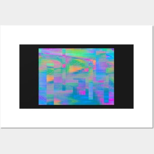 Vaporwave Cyberpunk Rainbow Pixel Glitch Art Pattern Posters and Art